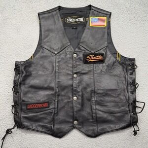 Street & Steel Mens XL Black Leather Sportster Patch Motorcycle Riding Vest